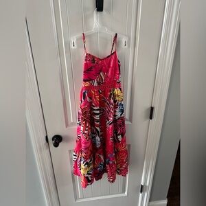 SHEIN Hot Pink Tropical Print Spaghetti-Strap Dress